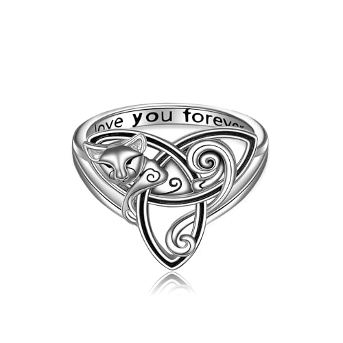 VONALA Keltische Katze Ring für Frauen 925 Sterling Silber Trinity Celtic Knot Ring Tier Ring Schmuck Größe 8 von VONALA