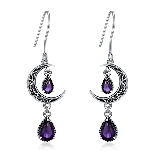 VONALA Keltische Mond Ohrringe für Damen 925 Sterling Silber Amethyst Ohrhänger Lila Ohrhänger Mond Schmuck Geschenke für Damen Teenager Mädchen von VONALA