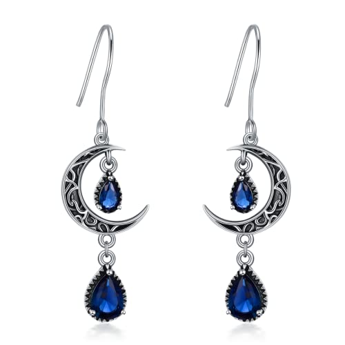 VONALA Keltische Mond Ohrringe für Damen 925 Sterling Silber Blauer Saphir Ohrhänger Blaue Ohrhänger Mond Schmuck Geschenke für Damen Teenager Mädchen von VONALA