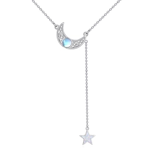 VONALA Keltische Mond und Stern 925 Sterling Silber Y Halskette Mondstein Schmuck Geschenke für Frauen Weihnachten Geburtstag VONALA Keltische Mond und Stern 925 Sterling Silber Y Halskette Mondstein Schmuck Geschenke für Frauen Weihnachten Geburtstag von VONALA
