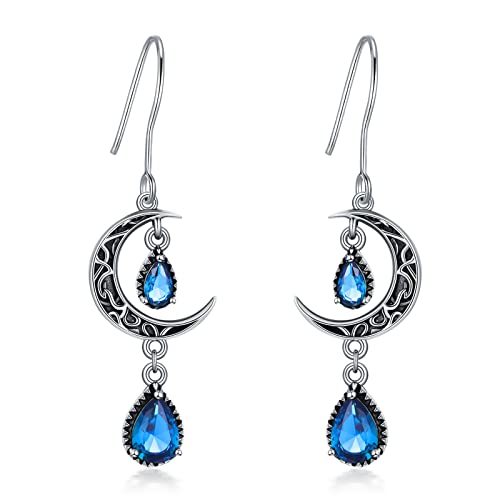 VONALA Keltische Ohrringe für Damen 925 Sterling Silber Keltischer Mond Ohrhänger Blauer Aquamarin Tropfenohrringe Keltischer Mond Schmuck Geschenke für Frauen Teenager Mädchen Geburtstag von VONALA