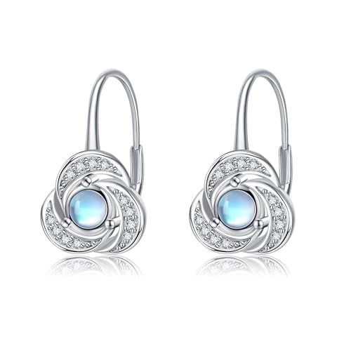 VONALA Keltischer Knoten Mondstein Ohrringe Sterling Silber Trinity Knot Leverback Ohrringe Mondstein Schmuck Geschenke für Damen Mädchen von VONALA