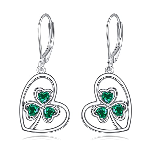 VONALA Klee Ohrringe 925 Sterling Silber Grüne Kleeblat Ohrringe mit Hebel Irische Herz Ohrringe ST Patricks Day Glücks Schmuck Geschenk für Frauen Damen von VONALA