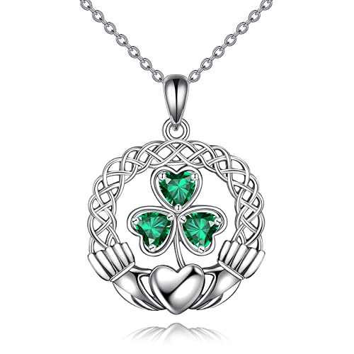 VONALA Kleeblatt Halskette 925 Sterling Silber Keltischer Knoten Claddagh Grün Anhänger Keltische Irische Kette Glücksbringer St Patrick Day Schmuck Geschenk für Frauen Damen VONALA Kleeblatt Halskette 925 Sterling Silber Keltischer Knoten Claddagh Grün Anhänger Keltische Irische Kette Glücksbringer St Patrick Day Schmuck Geschenk für Frauen Damen von VONALA