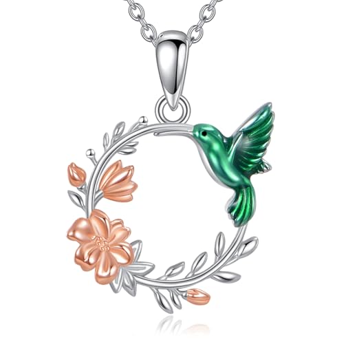 VONALA Kolibri-Halskette für Damen, Sterlingsilber 925, Anhänger mit grünen Kolibri-Blumen, Geschenk zum Muttertag und Weihnachten von VONALA