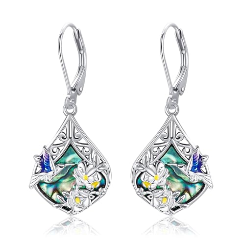 VONALA Kolibri Ohrringe Sterling Silber Kolibri Leverback Ohrringe Abalone baumeln Ohrringe Kolibri-Schmuck Geschenke für Frauen Mädchen von VONALA