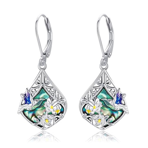 VONALA Kolibri Ohrringe für Damen 925 Silber Hängeohrringe mit Abalone Muschel, Geschenk für Natur- und Tierliebhaberinnen von VONALA