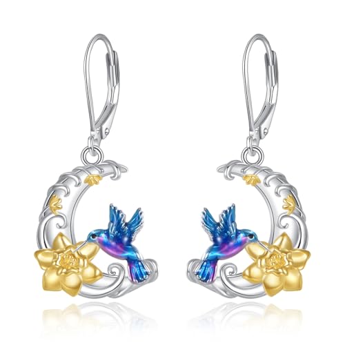 VONALA Kolibri-Ohrringe für Damen, 925er Sterlingsilber, lila Kolibri-Tropfen-Ohrringe, süßer Vogel-Blumenschmuck, Geschenke für Frauen, Familie und Freunde von VONALA