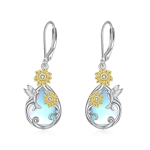 Mondstein Ohrringe 925 Sterling Silber Schmetterling/Libelle/Biene Blume Leverback Baumeln Tropfen Ohrringe Schmuck Geburtstag Geschenke für Damen Mädchen ﻿ (Kolibri) von VONALA