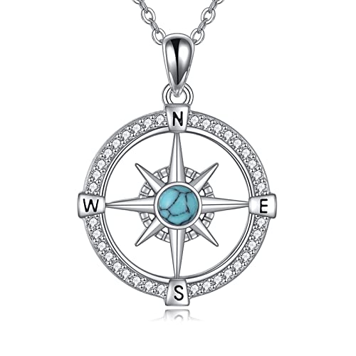 VONALA Kompass Halskette 925 Sterling Silber Kompass Anhänger Türkis Halskette Graduierun Gsschmuck Geschenk für Damen Frauen Herren von VONALA