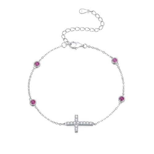 VONALA Kreuz 925 Sterling Silber Armband Rosenquarz Schmuck Geschenk für Frauen Weihnachten Heilige Kommunion von VONALA