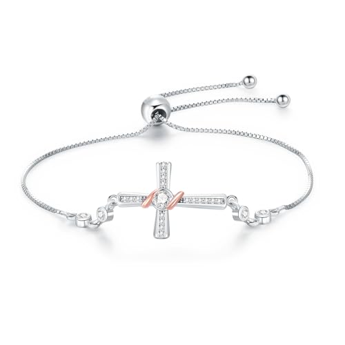 VONALA Kreuz Armband Sterling Silber Zirkon Cross Link Kette Armband religiöse christliche Schmuck Geschenke für Ladies Damen von VONALA