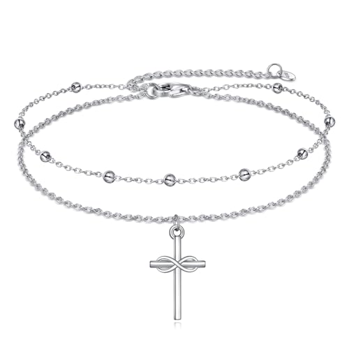 VONALA Kreuz Fußkettchen für Damen Silber 925 Geschichtetes Fußkettchen Einstellbares Kreuz Knöchel Armbänder Strand Frauen Fussketten Schmuck Geschenke von VONALA