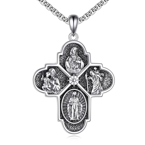 VONALA Heiliger Christophorus Anhänger Halskette Kreuz Halskette 925 Sterling Silber Halskette Gebetsanhänger Christlicher Religiöser Schmuck für Frauen Männer von VONALA