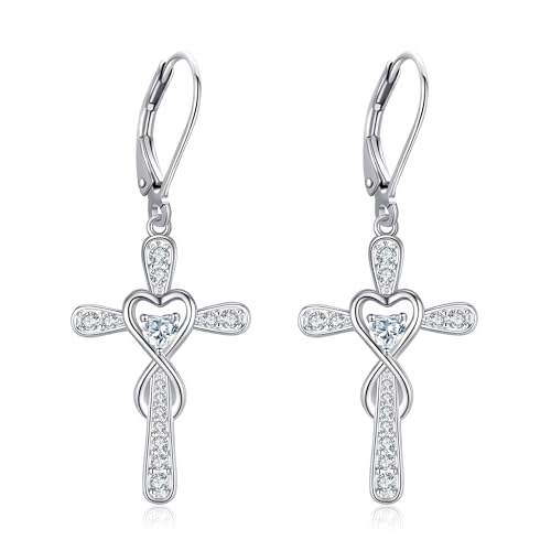 VONALA Kreuz Ohrringe 925 Sterling Silber Infinity Cross Leverback Ohrringe Cross Dangle Drop Religiöser Schmuck Geschenke für Frauen Mädchen von VONALA