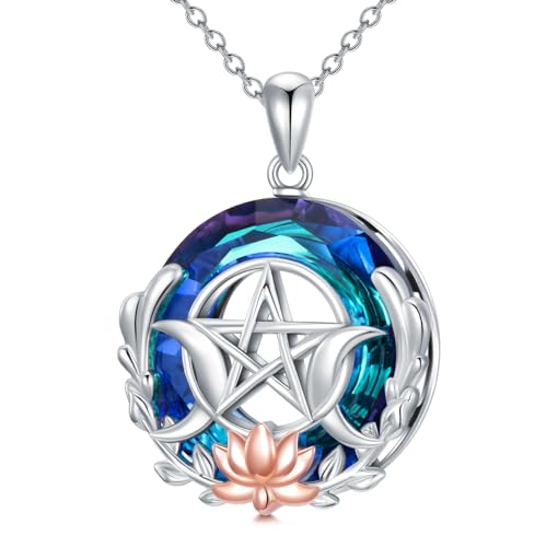 VONALA Kristall Pentagramm kette Damen Silber 925 Lotus Pentagramm Anhänger Halskette Hexen Schmuck für Frauen Mädchen von VONALA