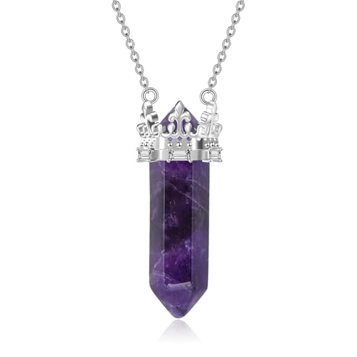 VONALA Krone Amethyst 925 Sterling Silber Halskette Kristall Anhänger Lila Edelstein Schmuck Geschenk für Frauen Geburtstag Weihnachten von VONALA