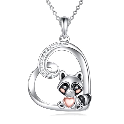 VONALA Waschbär Umarmung Liebe Herz Halskette Sterling Silber Anhänger Tierschmuck Geschenke für Frauen Mädchen von VONALA