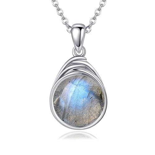 VONALA Labradorit Ketten Damen Sterling Silber Runde Labradorit Anhänger Teardrop Anhänger Labradorit Schmuck für Damen Mädchen von VONALA