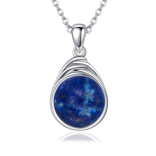 VONALA Lapislazuli Kette Damen Sterling Silber Runde und Teardrop Anhänger Schmuck für Damen Mädchen von VONALA