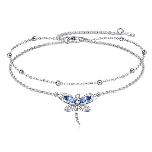 VONALA Libelle Fußkettchen 925 Sterling Silber Blaue Libelle Geschenke Schmuck mit Kristall Geburtstags Geschenke für Frauen Mädchen (Libelle Blau) von VONALA