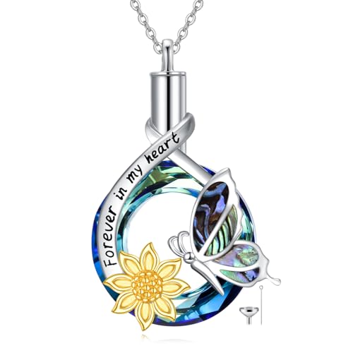 VONALA Urnen Kette für Asche 925 Sterling Silber Hunde Elefant Rose Schmetterling Anhänger Andenken Halskette Kremations Schmuck Erinnerungs Geschenke für Frauen Mädchen (Schmetterling-B) von VONALA