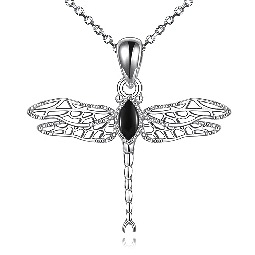 VONALA Libellen-Halskette für Damen Sterlingsilber schwarzer Onyx Libellen-Halskette Libellen-Anhänger Libellen-Schmuck Geschenke für Frauen Teenager Mädchen von VONALA