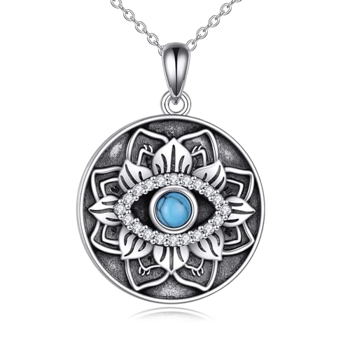 VONALA Lotus Evil Eye Halskette Damen Silber 925 Lotus Blume Anhänger Halskette Böses Auge Schmuck für Frauen Mädchen von VONALA