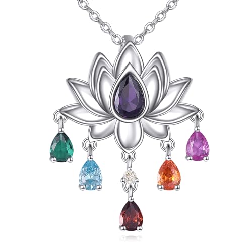 VONALA Lotus Halskette 925 Sterling Silber 7 Chakra Kette Heil Schmuck Lotusblüten Geschenke für Yoga Liebhaber Damen Frauen von VONALA