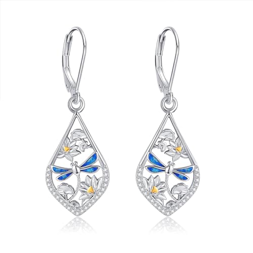 VONALA Sterling Silber Lotus Libelle Dragonfly Leverback Ohrringe Libelle Schmuck Geschenke für Frauen Mädchen von VONALA