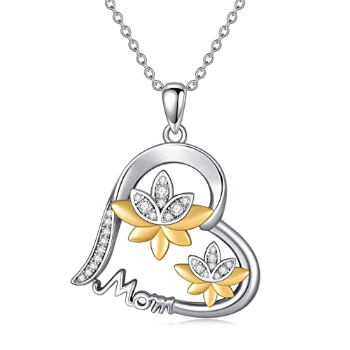 VONALA Lotus Mutter Halskette Silber 925 Herz Mom Anhänger Halskette Mama Schmuck Mutter Geschenke zum Geburtstag von VONALA