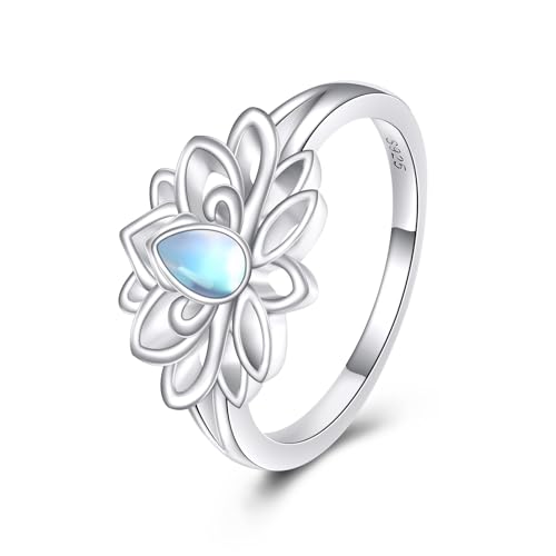 VONALA Lotus Ring 925 Sterling Silber Mondstein Ring Blumenschmuck Geschenke für Frauen Mädchen von VONALA