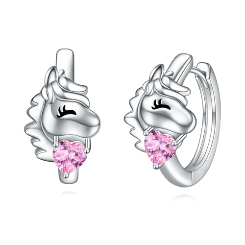 VONALA Pferd Creolen Ohrringe, 925 Sterling Silber Tier Schmuck mit Rosa Zirkonia für Damen Mädchen Kinder (Pferd) von VONALA