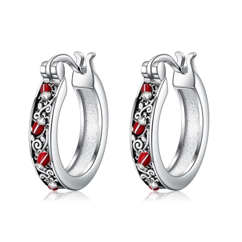 VONALA Marienkäfer Filigrane Ohrringe für Frauen - 925 Sterling Silber - Creolen - 17mm x 15mm - 2 Stück - Französischer Clip - Geschenke für jeden Anlass von VONALA