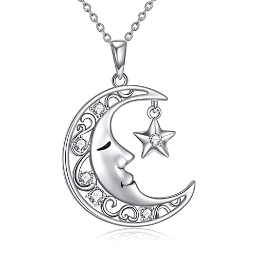 VONALA Mond Halskette 925 Sterling Silber Mond Stern Anhänger Halb Mond Kett für Damen Mädchen von VONALA