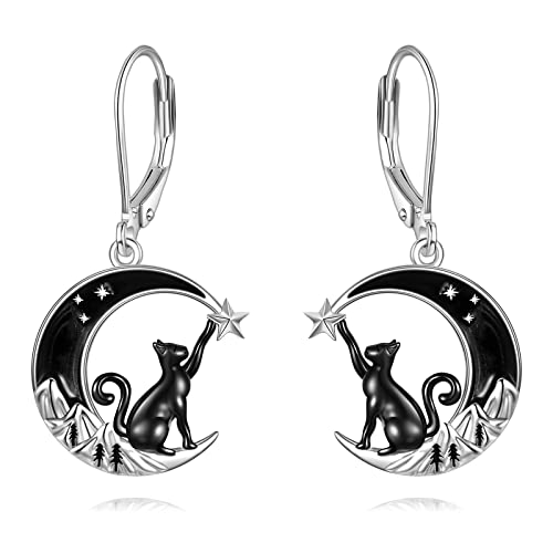 VONALA Mond Katze Hängend Ohrringe Sterling Silber, Berg Ohrringe Schmuck Geschenke für Damen und Mädchen von VONALA