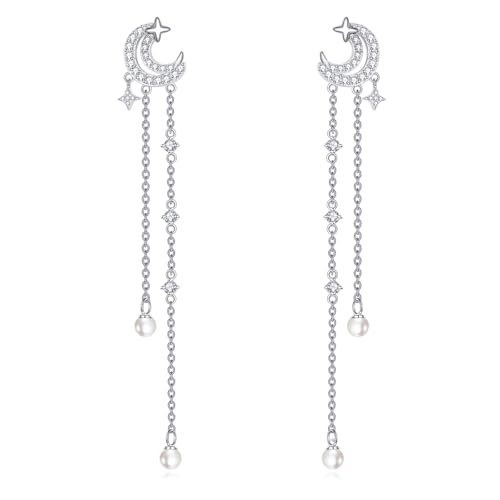 VONALA Mond Stern Tassel Ohrringe 925 Sterling Silber Lange Mond Stern hängen Drop hängen Ohrringe für Frauen Mutter von VONALA