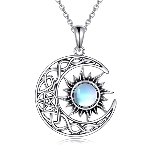 VONALA Mond und Sonne Kette 925 Sterling Silber Mond anhänger Mondstein Halskette Schmuck Geschenke für Damen Mädchen von VONALA