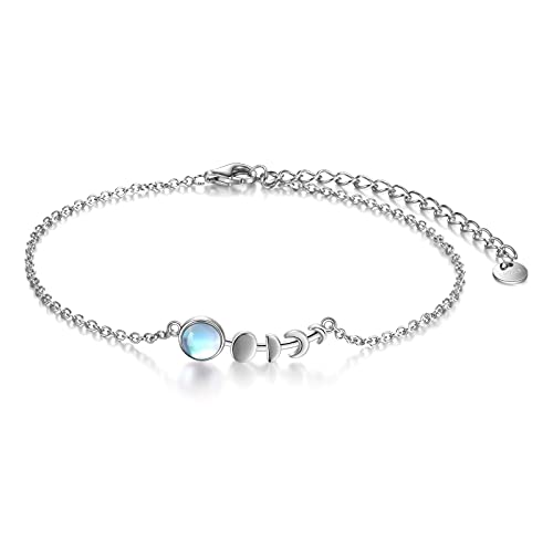 VONALA Mondphase Fußkettchen 925 Sterling Silber Mondstein Sommer Strandschmuck für Frauen von VONALA