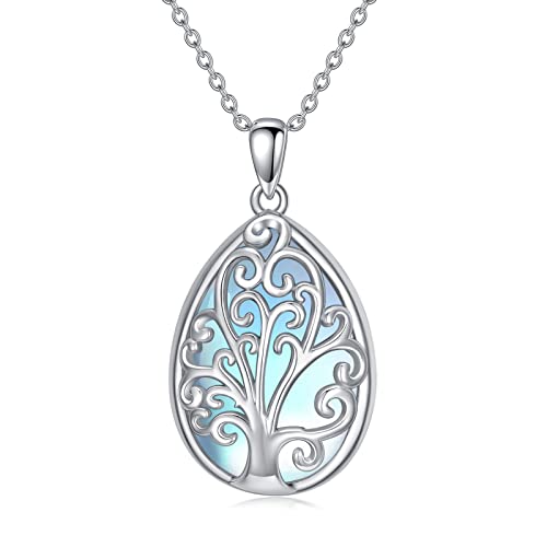 VONALA Mondstein Halskette 925 Sterling Silber Baum des Lebens Teardrop Anhänger Halskette Schmuck Geschenke für Frauen Mädchen von VONALA