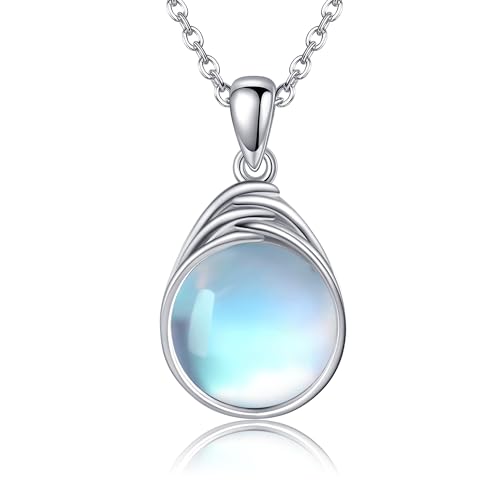 VONALA Mondstein Halskette für Frauen Sterling Silber Runde Mondstein Anhänger Teardrop Anhänger Mondstein Schmuck für Mädchen von VONALA