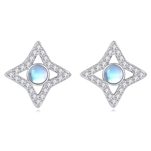 VONALA Mondstein Stern Ohrstecker Mädchen Silber 925 Stern Ohrringe Star Earrings für Frauen Teenager Mädchen von VONALA