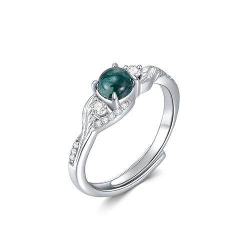 VONALA Moosachat Ring 925 Sterling Silber Grüner Edelstein Band Ring Moosachat Schmuck Geschenke für Frauen Größe 7 von VONALA