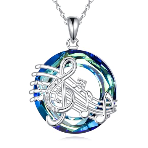 VONALA Musik Kette Damen Silber 925 Anhänger Musiknoten Halskette Kristall-Anhänger Musikschmuck Musik Themen Geschenke von VONALA