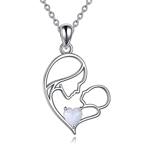 VONALA Mutter Kette Sterling Silber Mutter und Kind Liebe Anhänger Herz Opal Halskette Schmuck Geschenke für Großmutter Mutter Tochter Ehefrau von VONALA