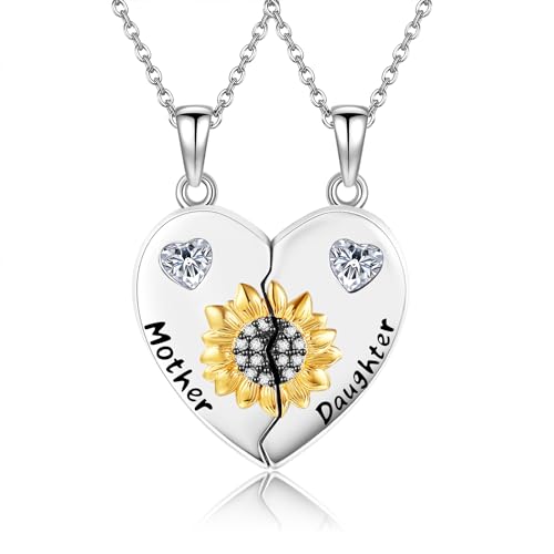 VONALA Mutter-Tochter-Halsketten Sterling Silber Sonnenblume Mutter und Tochter Halskette Herz Matching Halskette Matching Schmuck für Frauen Mom von VONALA