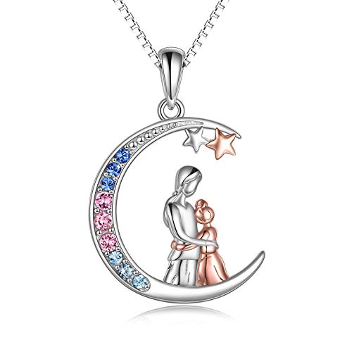 VONALA Mutter Tochter Kette 925 Sterling Silber Mond Halskette Anhänger Schmuck Muttertag Geschenk für Damen Mädchen von VONALA