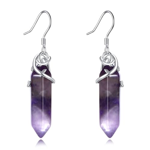 VONALA Amethyst Ohrstecker aus 925 Sterling Silber, Hexagon Design mit Ranken, Heilstein Ohrringe für Frauen, Geschenk für Sie von VONALA