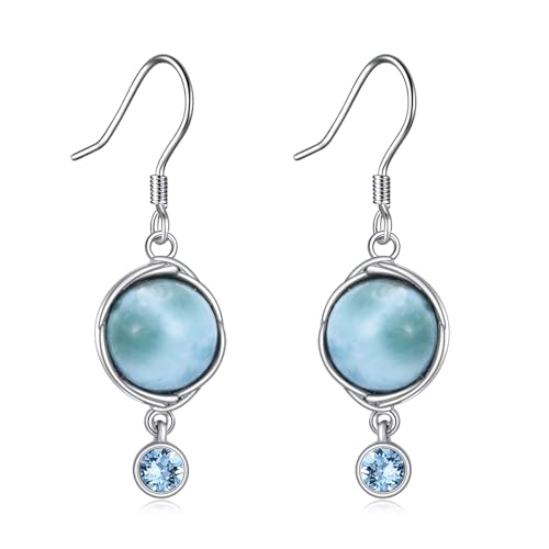 VONALA Natürlicher Larimar Ohrhänger für Damen 925 Sterling Silber Larimar Edelstein Blauer Topas Schmuck für Mutter Gilrs von VONALA