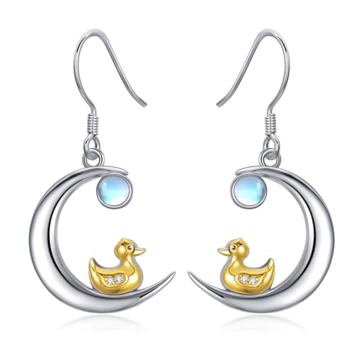 VONALA Niedliche Tier Ohrringe Silber 925 Mondstein Ente Ohrringe für Damen Entenschmuck für Mädchen Tochter Schwester Freunde von VONALA